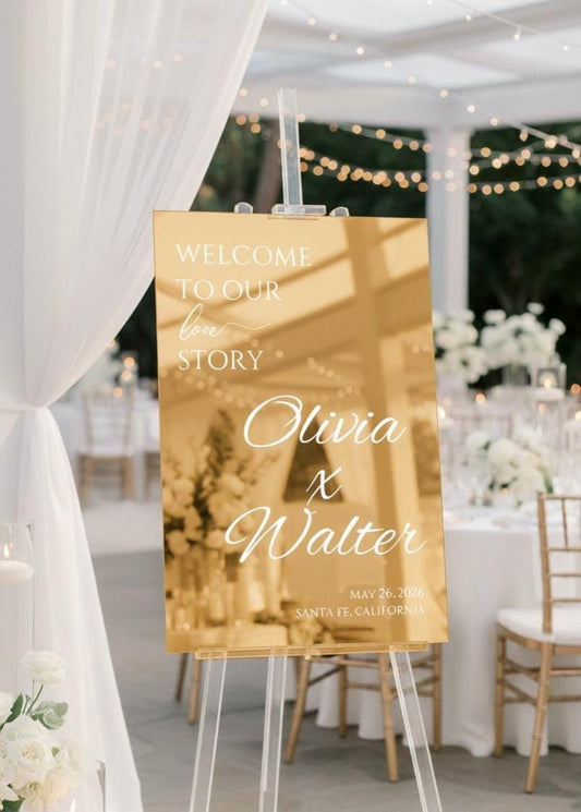 Mirror Wedding Welcome Sign, Custom Acrylic Board
