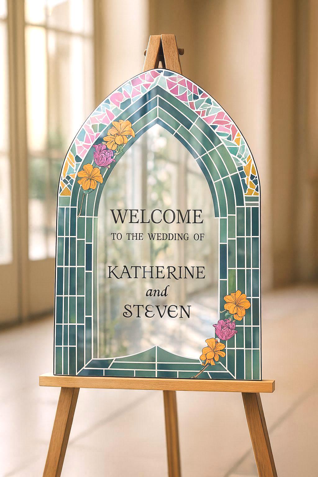 Acrylic Stained Glass Wedding Sign, Engagement Welcome Board