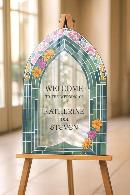 Acrylic Stained Glass Wedding Sign, Engagement Welcome Board