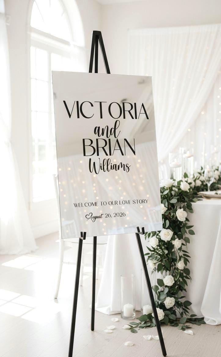 Mirror Welcome Sign, Acrylic Wedding Signage, Reception Decor