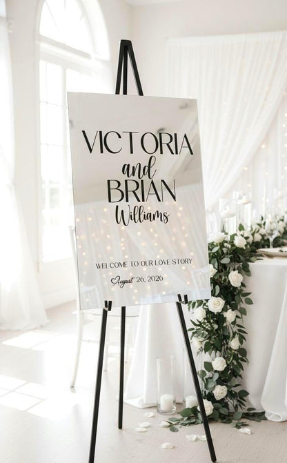 Mirror Welcome Sign, Acrylic Wedding Signage, Reception Decor