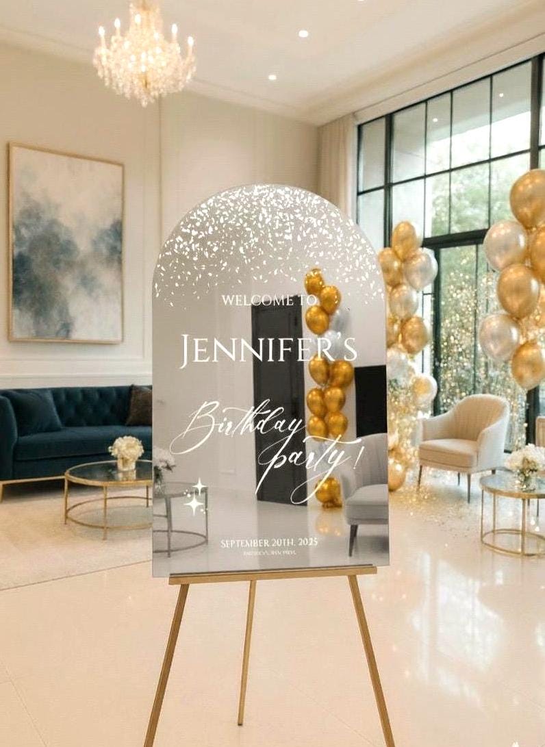 Custom Happy Birthday Sign, Gold Mirror Acrylic Welcome Sign