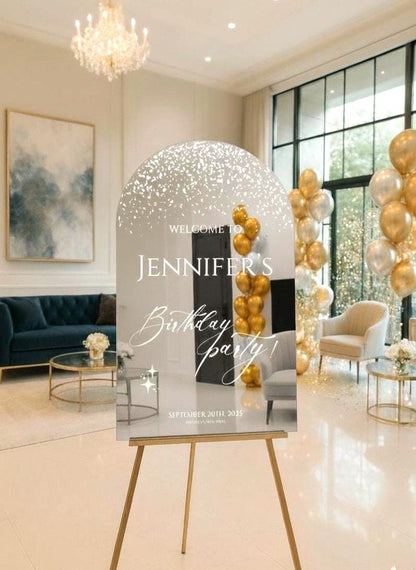 Custom Happy Birthday Sign, Gold Mirror Acrylic Welcome Sign