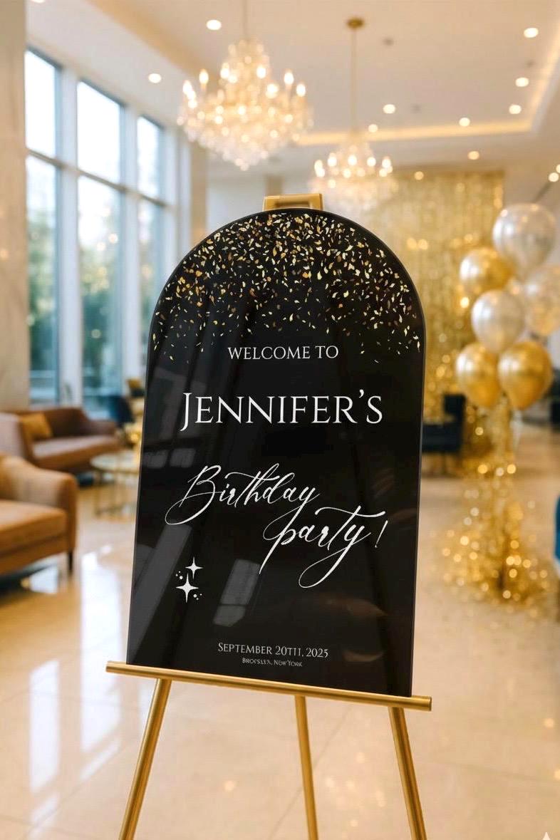 Custom Happy Birthday Sign, Gold Mirror Acrylic Welcome Sign