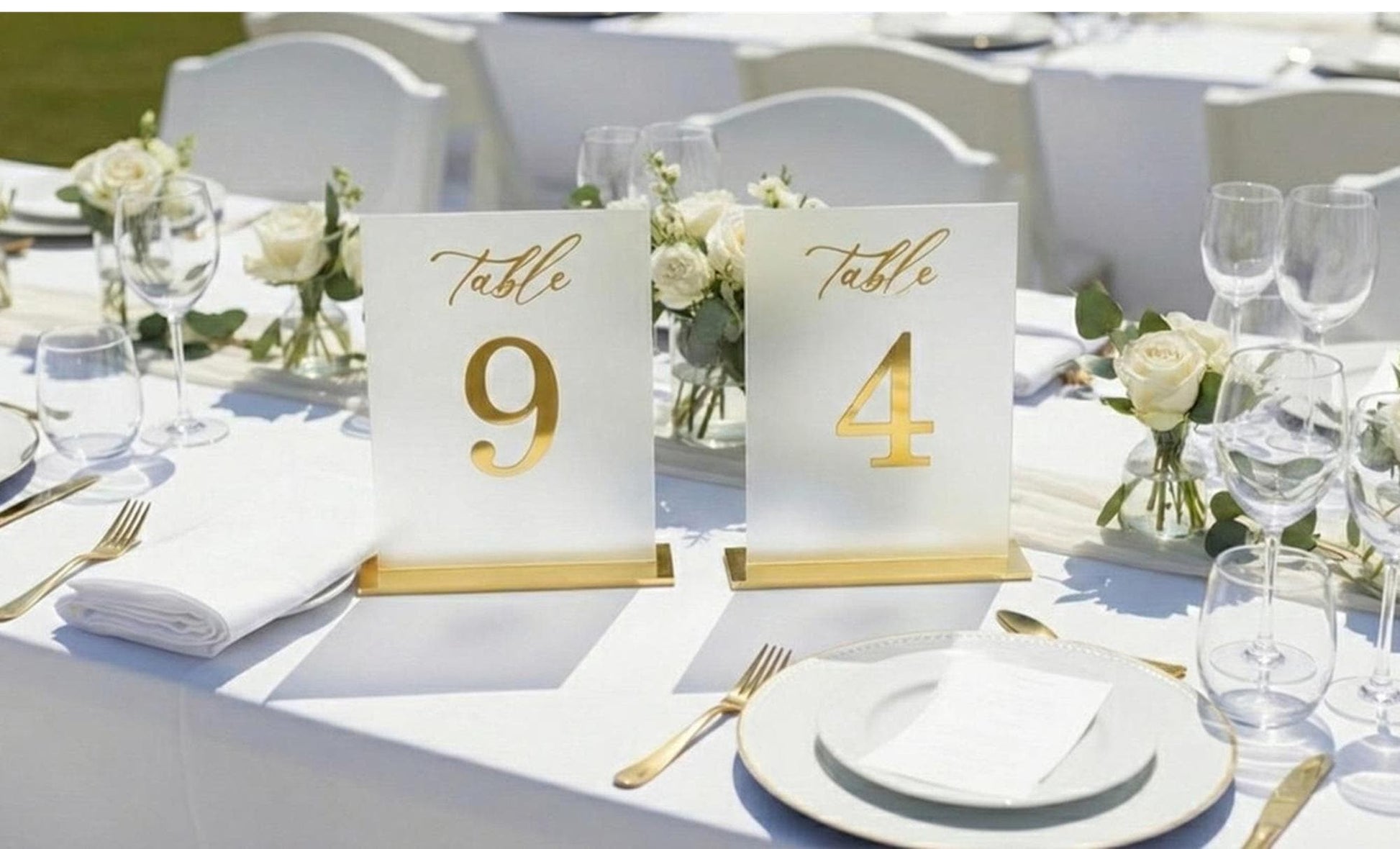 Custom Acrylic Wedding Table Numbers: Gold Mirror Accent