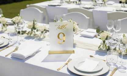 Custom Acrylic Wedding Table Numbers: Gold Mirror Accent