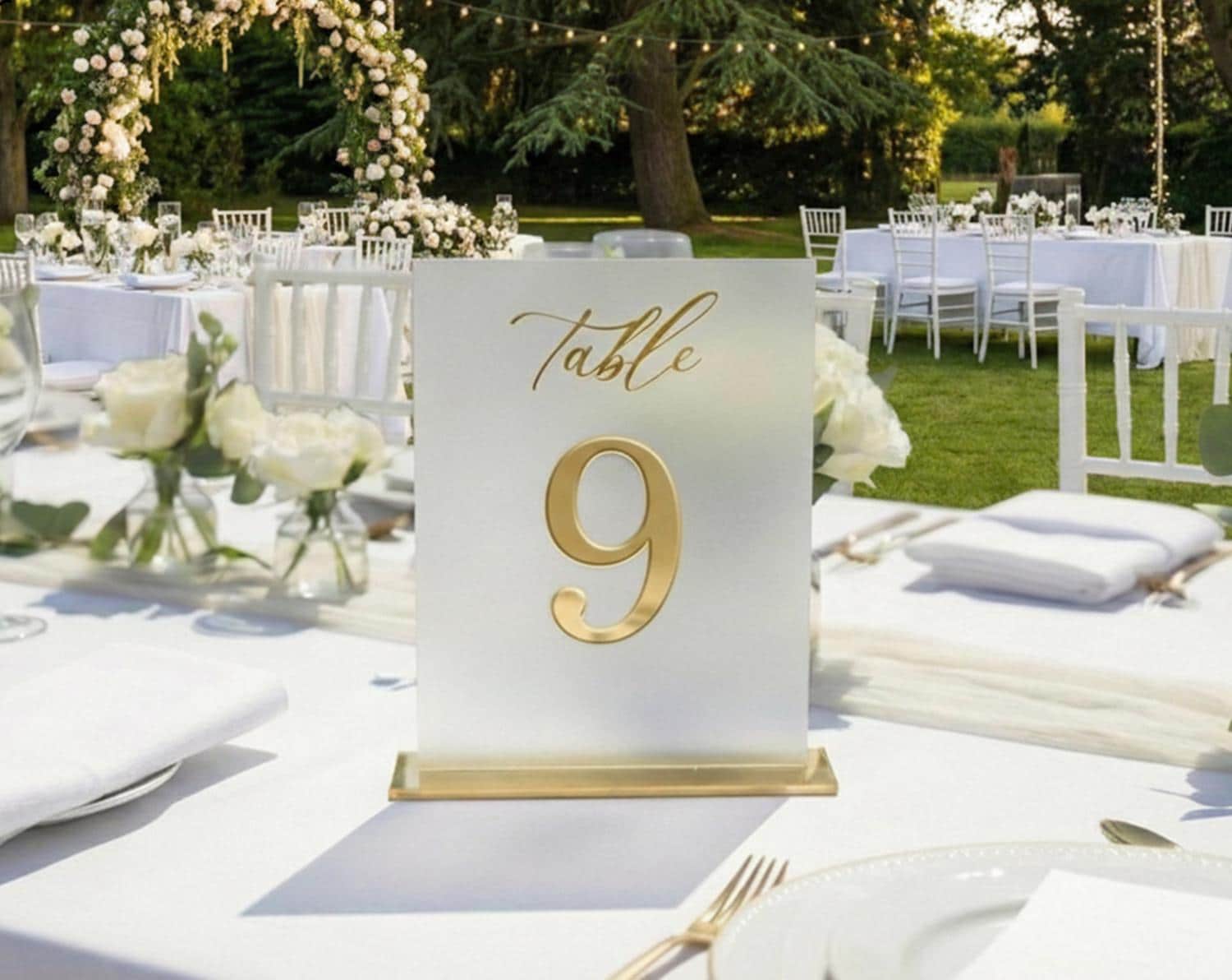 Custom Acrylic Wedding Table Numbers: Gold Mirror Accent