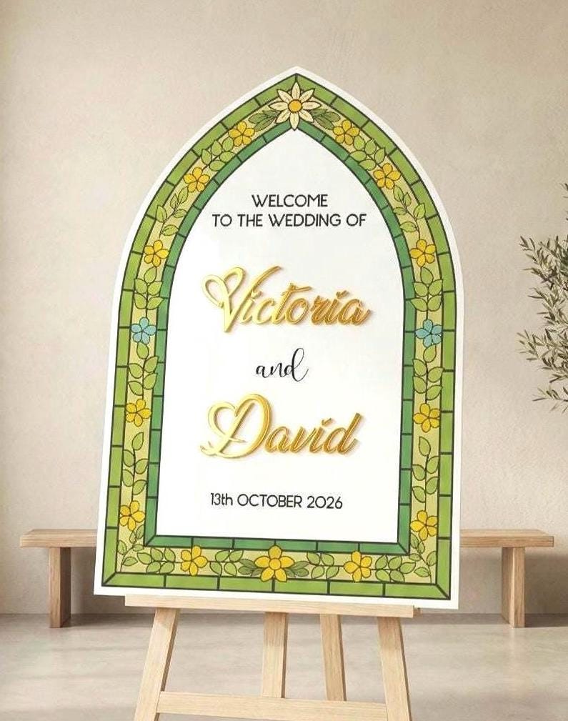 Stained Glass Welcome Sign, Acrylic Wedding Signage: Reception Decor