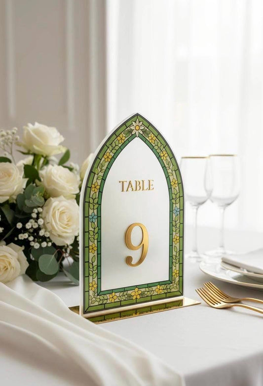 3D Stained Glass Wedding Table Numbers: Elegant Reception Decor