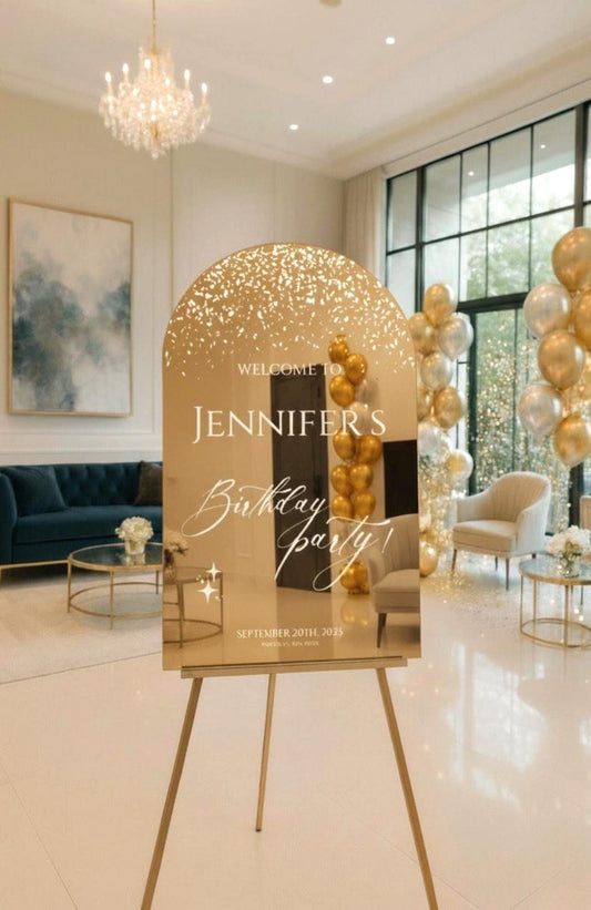 Custom Happy Birthday Sign, Gold Mirror Acrylic Welcome Sign