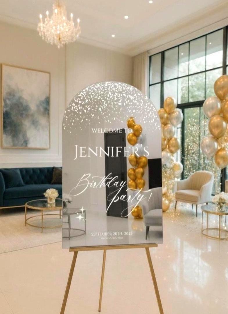 Mirror Acrylic Birthday Welcome Sign: Party Decor