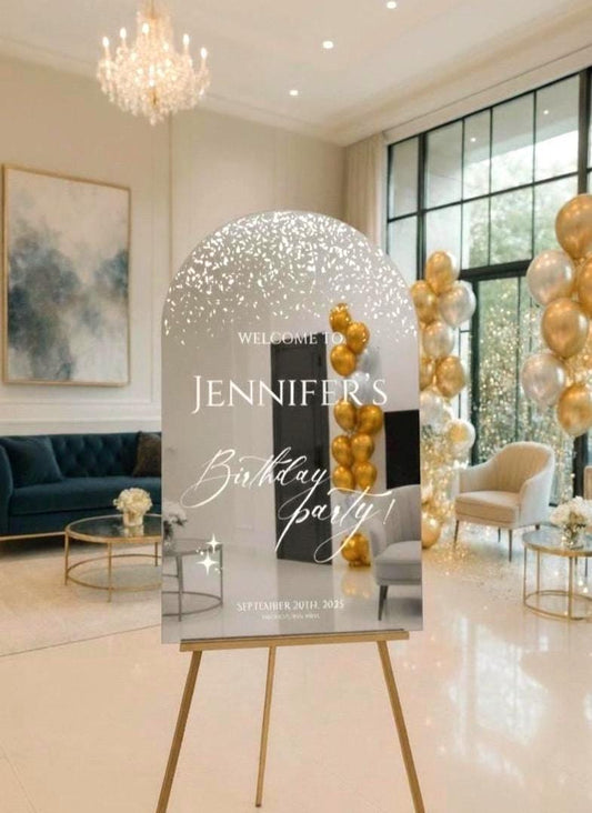 Mirror Acrylic Birthday Welcome Sign: Party Decor